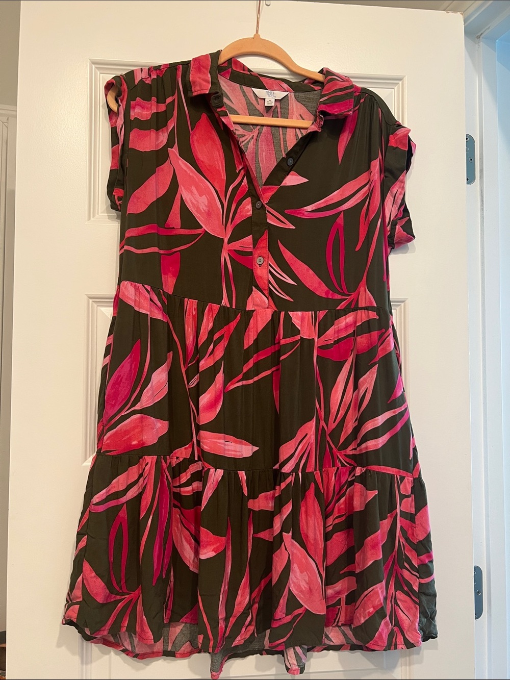 Time and Tru Pink and Black Leaf-Print Top